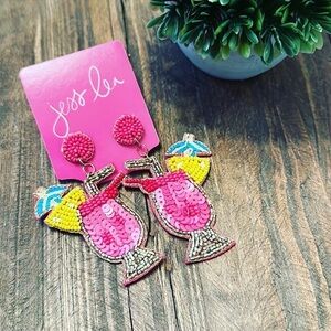 Pink Tropical Drink Beaded Statement Earrings